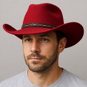 Silverado Red Cowboy Hat - 100% Wool, Made in USA, Size Medium